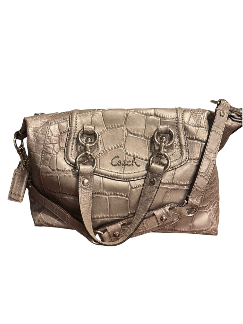 ❤️ Coach Ashley Croc-Embossed Leather Satchel — Metallic Pewter/Silver ❤️